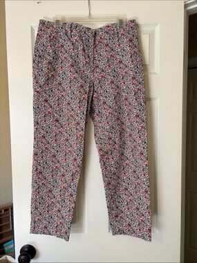 LOFT Women's Ankle Floral Cropped Pants - Red, Blue, White
